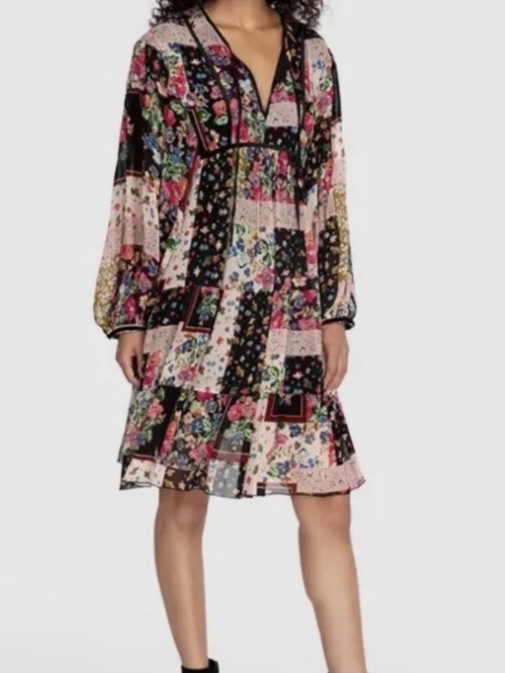 Johnny Was Cruces Black With Multi-Color Floral Patchwork